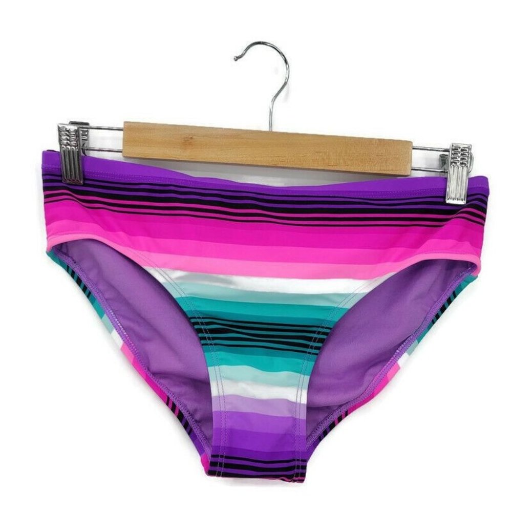 Gerry Swimwear Girl's Youth 16 Purple Pink Aqua Stripe Bikini Bottom Beach Swim